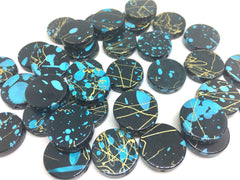 Gold blue Black Beads, painted Beads, 20mm Beads, circular acrylic beads, bracelet necklace earrings, jewelry making, bangle beads, black