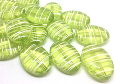 Green & White Oval 33mm beads, green beads, striped beads, lime green beads, craft supplies, wire bangle, jewelry making, statement necklace