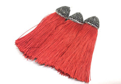 Tomato Red Tassels, tassel earrings, Bejeweled Tassels, 3.25 Inch 85mm Tassel, red jewelry, tassel necklace, red necklace, red silk tassel