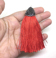 Tomato Red Tassels, tassel earrings, Bejeweled Tassels, 3.25 Inch 85mm Tassel, red jewelry, tassel necklace, red necklace, red silk tassel