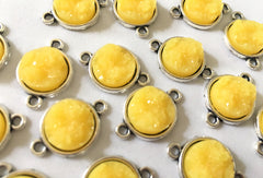 Honey Butter Druzy Beads with 2 Holes, Faux Druzy Connector Beads, yellow druzy, druzy bracelet, druzy bangle, yellow bracelet, silver