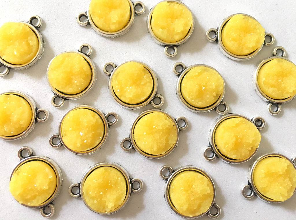 Honey Butter Druzy Beads with 2 Holes, Faux Druzy Connector Beads, yellow druzy, druzy bracelet, druzy bangle, yellow bracelet, silver