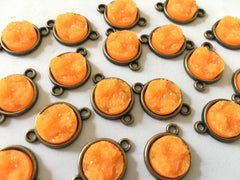 Clementine Orange Druzy Beads with 2 Holes, Faux Druzy Connector Beads, orange druzy, druzy bracelet, druzy bangle, orange bracelet, gold