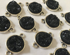 Black Druzy Beads with 2 Holes, Faux Druzy Connector Beads, black druzy, druzy bracelet, druzy bangle, black bracelet, black jewelry, silver