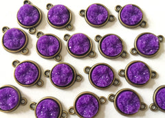 Bright Purple Druzy Beads with 2 Holes, Faux Druzy Connector Beads, purple druzy, druzy bracelet, druzy bangle, purple bracelet, gold