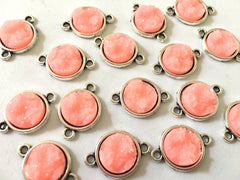 Peach Druzy Beads with 2 Holes, Faux Druzy Connector Beads, orange druzy, druzy bracelet, druzy bangle, orange bracelet, peach, silver