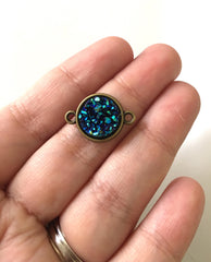Mermaid Blue Druzy Beads with 2 Holes, Faux Druzy Connector Beads, blue druzy, druzy bracelet, druzy bangle, blue bracelet, gold
