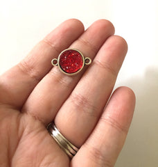 Strawberry Jam Druzy Beads with 2 Holes, Faux Druzy Connector Beads, red druzy, druzy bracelet, druzy bangle, red bracelet, silver