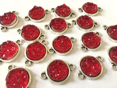 Strawberry Jam Druzy Beads with 2 Holes, Faux Druzy Connector Beads, red druzy, druzy bracelet, druzy bangle, red bracelet, silver