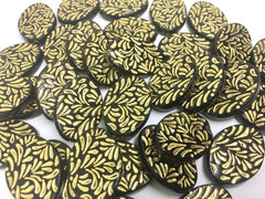 Gold Painted Beads, Black beads, gold wire bangles, gold bracelets, gold foil, 29mm bangle bead, gold mandala beads, black and gold jewelry