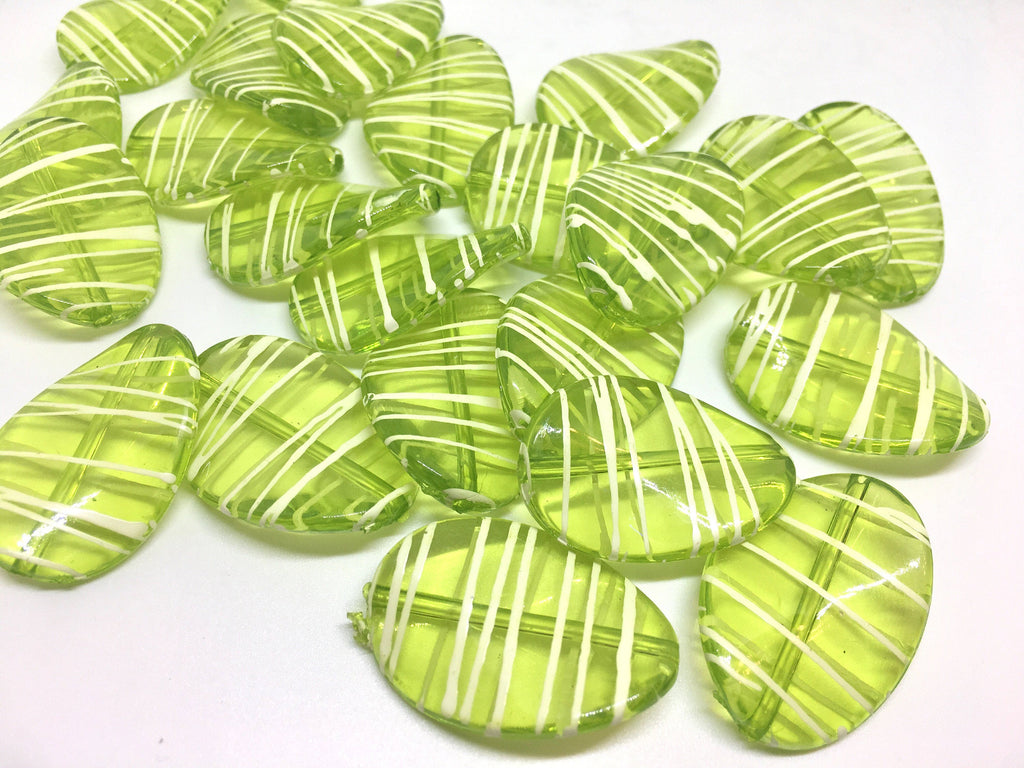 Lime Green Oval Beads handpainted with white stripes, 36mm bangle, statement necklace, green beads, bangle beads, lime green beads