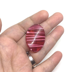 Red Oval Beads painted with pink stripes, 36mm bangle, statement necklace, red beads, bangle beads, red pink beads, pink necklace, red