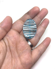 Light Blue Oval Beads painted with white stripes, 36mm bangle, statement necklace, blue beads, bangle beads, robins egg beads, blue necklace