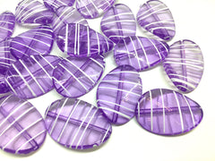 Purple Oval Beads painted with white stripes, 36mm bangle, statement necklace, purple beads, bangle beads, purple white beads, violet