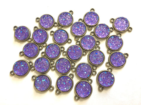 Purple Sparkle Druzy Beads with 2 Holes, Faux Druzy Connector Beads, purple druzy, druzy bracelet, druzy bangle, purple bracelet, purple