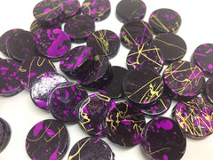 Gold Purple Black Beads, painted Beads, 20mm Beads, circular acrylic beads, bracelet necklace earrings, jewelry making, bangle beads, black