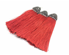 Tomato Red Tassels, tassel earrings, Bejeweled Tassels, 3.25 Inch 85mm Tassel, red jewelry, tassel necklace, red necklace, red silk tassel