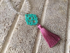 LAST 4 Mint Green Mandala Tassel Connector, Focal point for tassel necklaces, green connector bead, 2 hole laser cut bead long statement