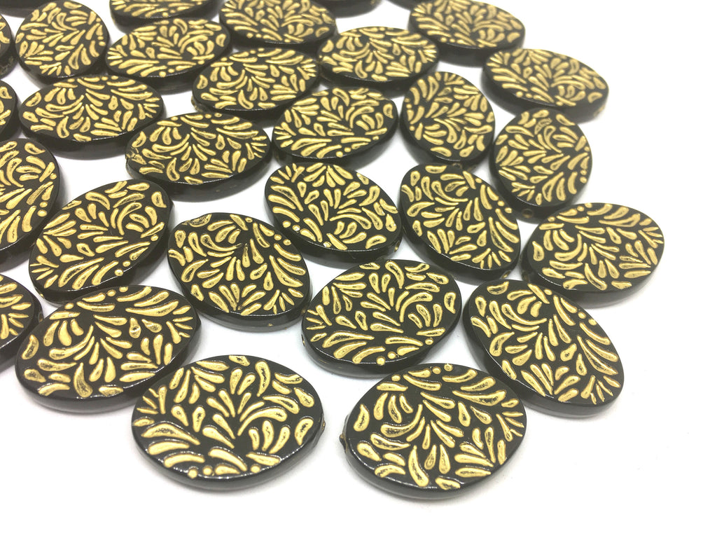 Gold Painted Beads, Black beads, gold wire bangles, gold bracelets, gold foil, 29mm bangle bead, gold mandala beads, black and gold jewelry