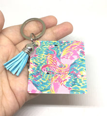 Flamingo Acrylic Blanks, 2.25 Inch Square with 1 Hole, tassel Keychain blanks, blank acrylics, square keychains, monogram keychain, monogram