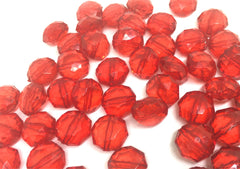 Ruby Red Translucent Beads, 17mm Faceted octagon round Bead, bright red beads, Jewelry Making, Wire Bangles, red beads, red jewelry, ruby