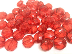 Ruby Red Translucent Beads, 17mm Faceted octagon round Bead, bright red beads, Jewelry Making, Wire Bangles, red beads, red jewelry, ruby