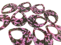 Teardrop shape acrylic 39mm Long Earring or Necklace pendant bead, one hole at top, colorful acrylic pink and white, striped beads