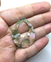 Teardrop shape acrylic 39mm Long Earring or Necklace pendant bead, one hole at top, colorful acrylic pink and green bead, green and pink