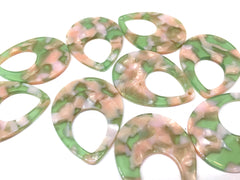 Teardrop shape acrylic 39mm Long Earring or Necklace pendant bead, one hole at top, colorful acrylic pink and green bead, green and pink