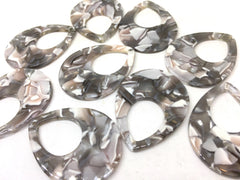 Teardrop shape acrylic 39mm Long Earring or Necklace pendant bead, one hole at top, colorful acrylic gray and white, gray earrings