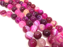 10mm magenta pink striped Agate circle Glass round Beads, jewelry Making beads, Wire Bangles, long necklaces, tassel necklace, pink gems