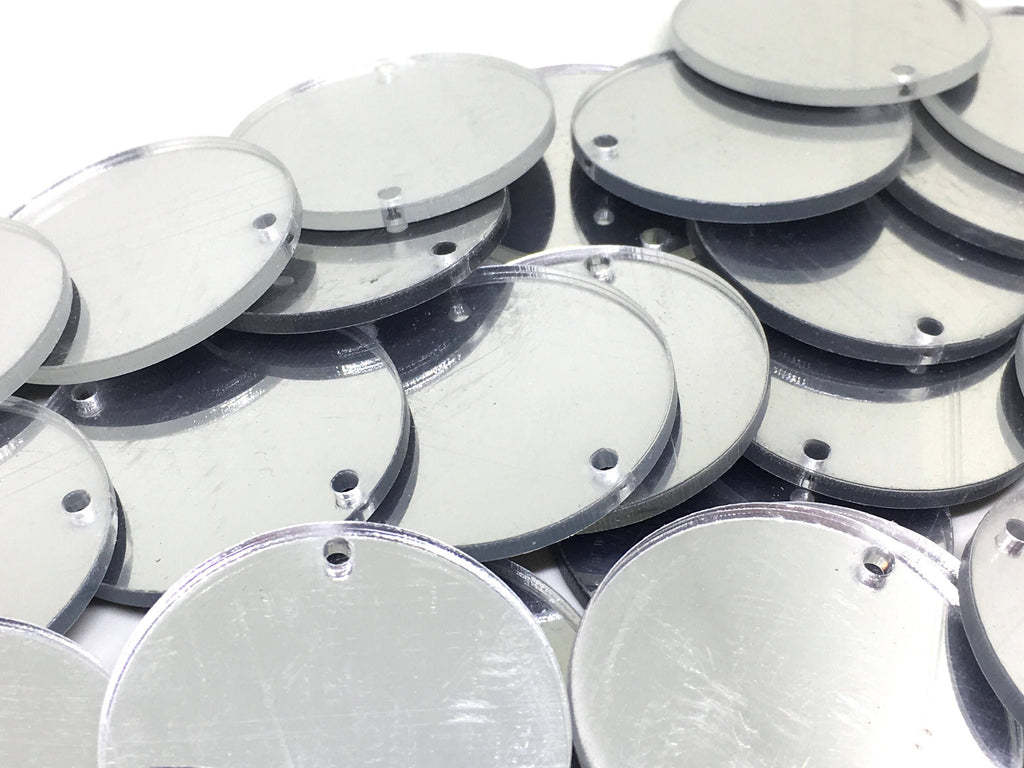 Silver Mirror Acrylic Blanks, 2 Hole Acrylic Disc, 1.5" Across, 38mm, 2 Holes for Bangle Making, Necklace or Keychain, Jewelry Making tassel