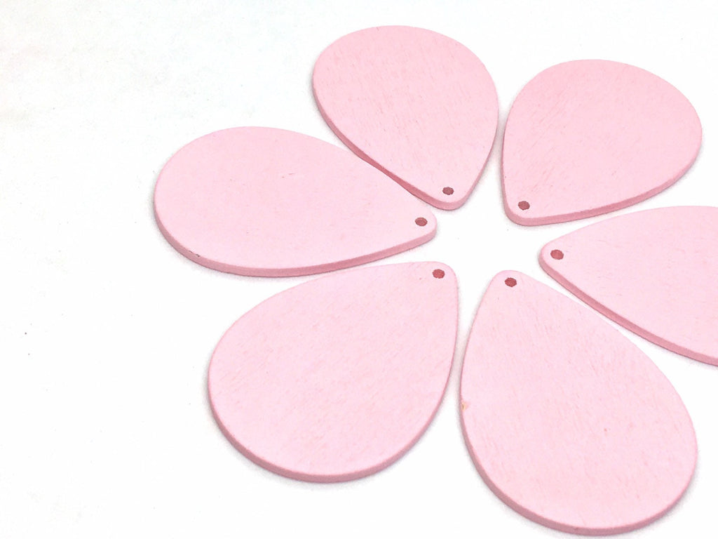 Blush 48mm teardrop pendant earrings with 1 hole, teardrop pendant necklace, wood blanks, earrings, painted earrings, boho pink jewelry