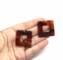 Brown Black Tortoise Shell Acrylic Blanks Cutout, square blanks, earring bead jewelry making, 30mm pierced earring 1 hole earring blanks
