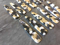 Tan Black White Resin SPECKLED Tortoise Shell Beads, geometric shape acrylic 56mm Long Earring or Necklace pendant bead 1 one hole