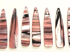 Pink Striped Glitter Tortoise Shell Beads, long skinny acrylic 56mm drop Earring or Necklace pendant bead one hole at top coral gray jewelry