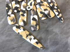 Tan Black White Resin SPECKLED Tortoise Shell Beads, geometric shape acrylic 56mm Long Earring or Necklace pendant bead 1 one hole