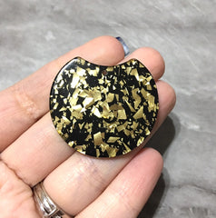 Christmas Glitter Foil on Black Confetti Beads, circle cutout acrylic 36mm Earring Necklace pendant bead one hole at top, colorful acrylic