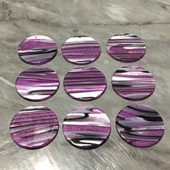 Purple Black White STRIPED Tortoise Shell Beads, circle cutout acrylic 36mm Earring Necklace pendant bead one hole at top, colorful acrylic