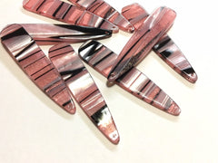 Pink Striped Glitter Tortoise Shell Beads, long skinny acrylic 56mm drop Earring or Necklace pendant bead one hole at top coral gray jewelry