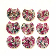 Pink Brown Green Resin Beads, circle cutout acrylic 36mm Earring Necklace pendant bead, one hole at top, silver jewelry acrylic DIY