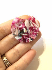 Pink Brown Green Resin Beads, circle cutout acrylic 36mm Earring Necklace pendant bead, one hole at top, silver jewelry acrylic DIY