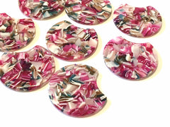 Pink Brown Green Resin Beads, circle cutout acrylic 36mm Earring Necklace pendant bead, one hole at top, silver jewelry acrylic DIY