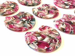 Pink Brown Green Resin Beads, circle cutout acrylic 36mm Earring Necklace pendant bead, one hole at top, silver jewelry acrylic DIY
