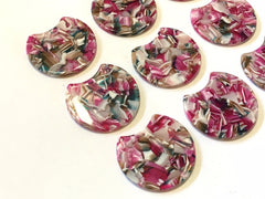 Pink Brown Green Resin Beads, circle cutout acrylic 36mm Earring Necklace pendant bead, one hole at top, silver jewelry acrylic DIY