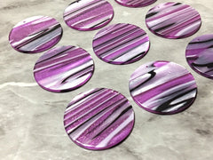 Purple Black White STRIPED Tortoise Shell Beads, circle cutout acrylic 36mm Earring Necklace pendant bead one hole at top, colorful acrylic
