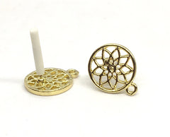 16mm Mandala Gold post earring circle blanks, gold earring, gold stud earring, gold jewelry, gold dangle earring making round