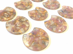 White Pastel Watercolor Resin Beads, circle cutout acrylic 36mm Earring Necklace pendant bead, one hole at top, silver jewelry acrylic DIY