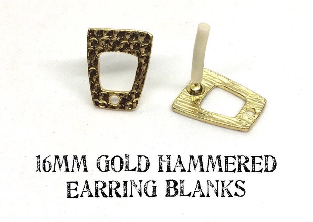 16mm Hammered Gold post earring square blanks, gold earring, gold stud earring, gold jewelry, gold dangle earring making trapezoid