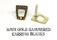 16mm Hammered Gold post earring square blanks, gold earring, gold stud earring, gold jewelry, gold dangle earring making trapezoid